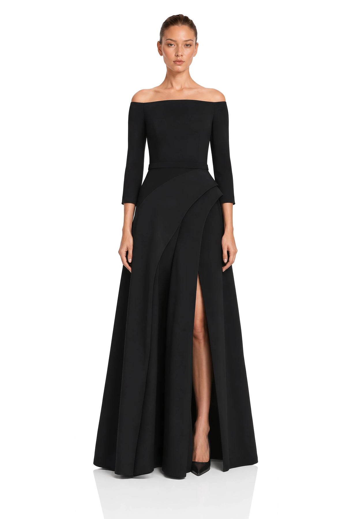 Jayla Maxi Dress Black Off-Shoulder with High Thigh Slit