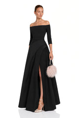 Jayla Maxi Dress Black Off-Shoulder with High Thigh Slit