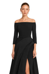 Jayla Maxi Dress Black Off-Shoulder with High Thigh Slit