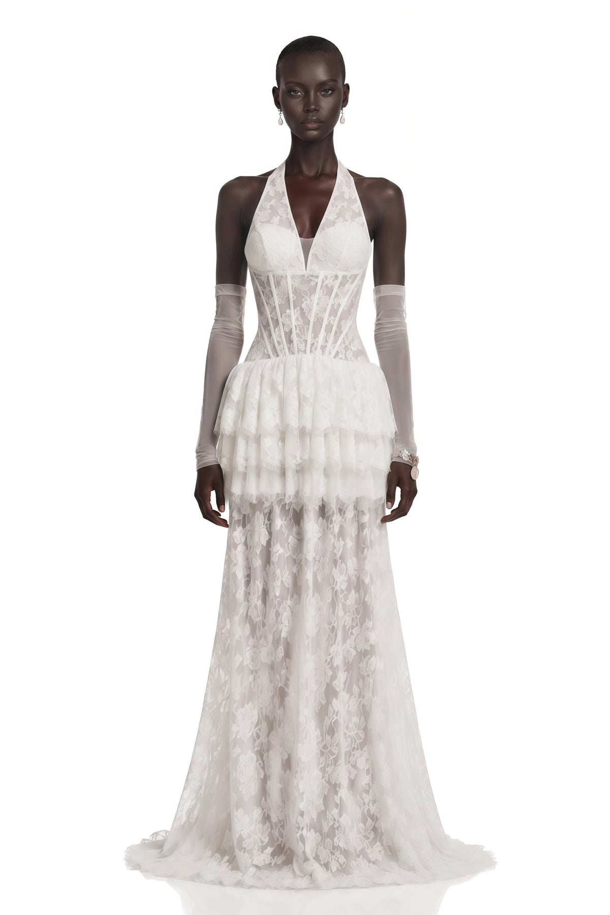 Alexa Maxi Dress White Floral Appliqué Tiered