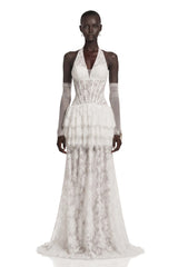 Alexa Maxi Dress White Floral Appliqué Tiered