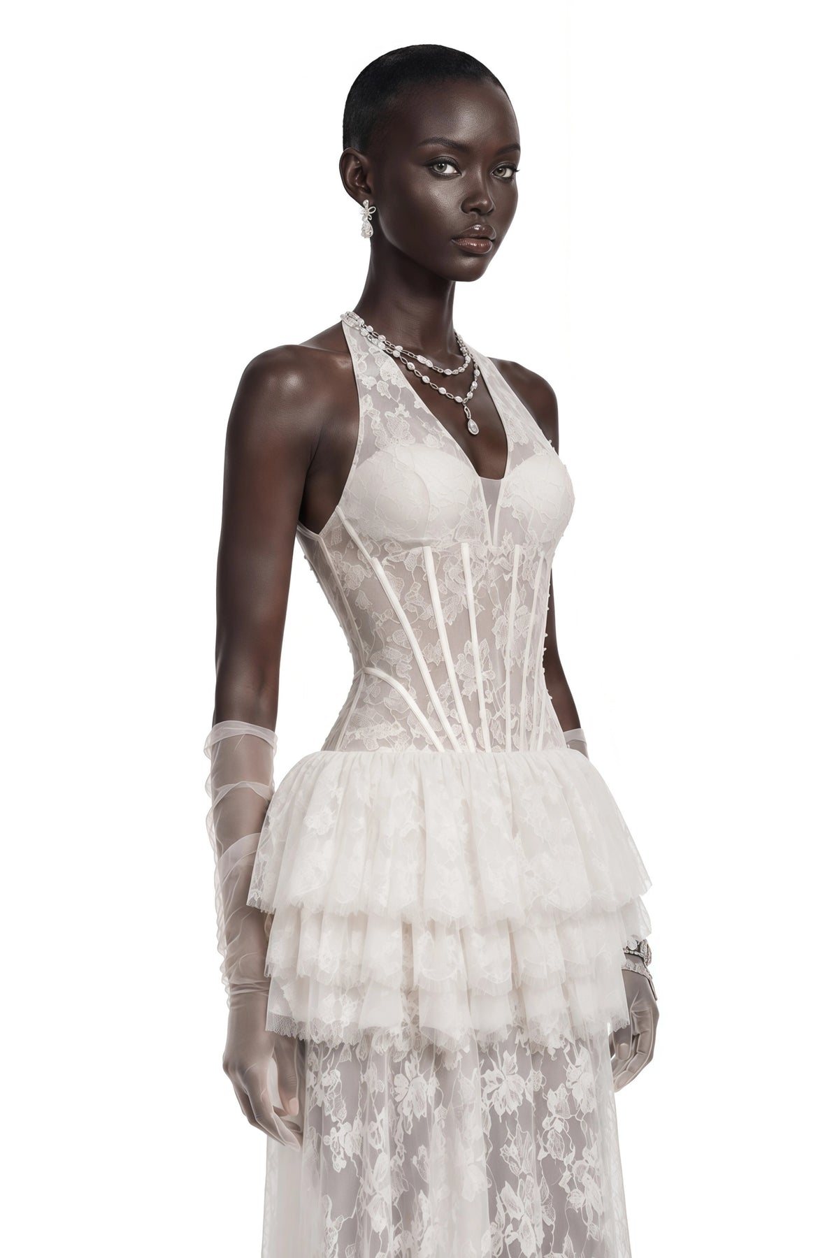 Alexa Maxi Dress White Floral Appliqué Tiered