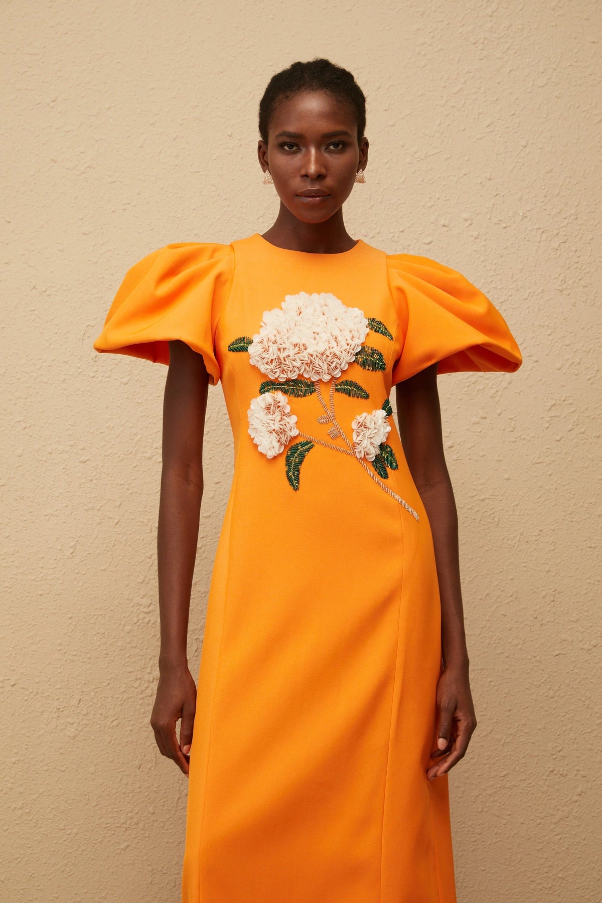 Sara Midi Dress Orange Floral Embroidered