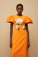 Sara Midi Dress Orange Floral Embroidered