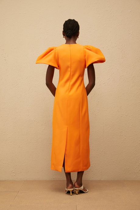 Sara Midi Dress Orange Floral Embroidered