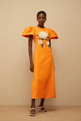 Sara Midi Dress Orange Floral Embroidered