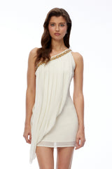 Iolanda Mini Dress Ivory Ruched Asymmetrical