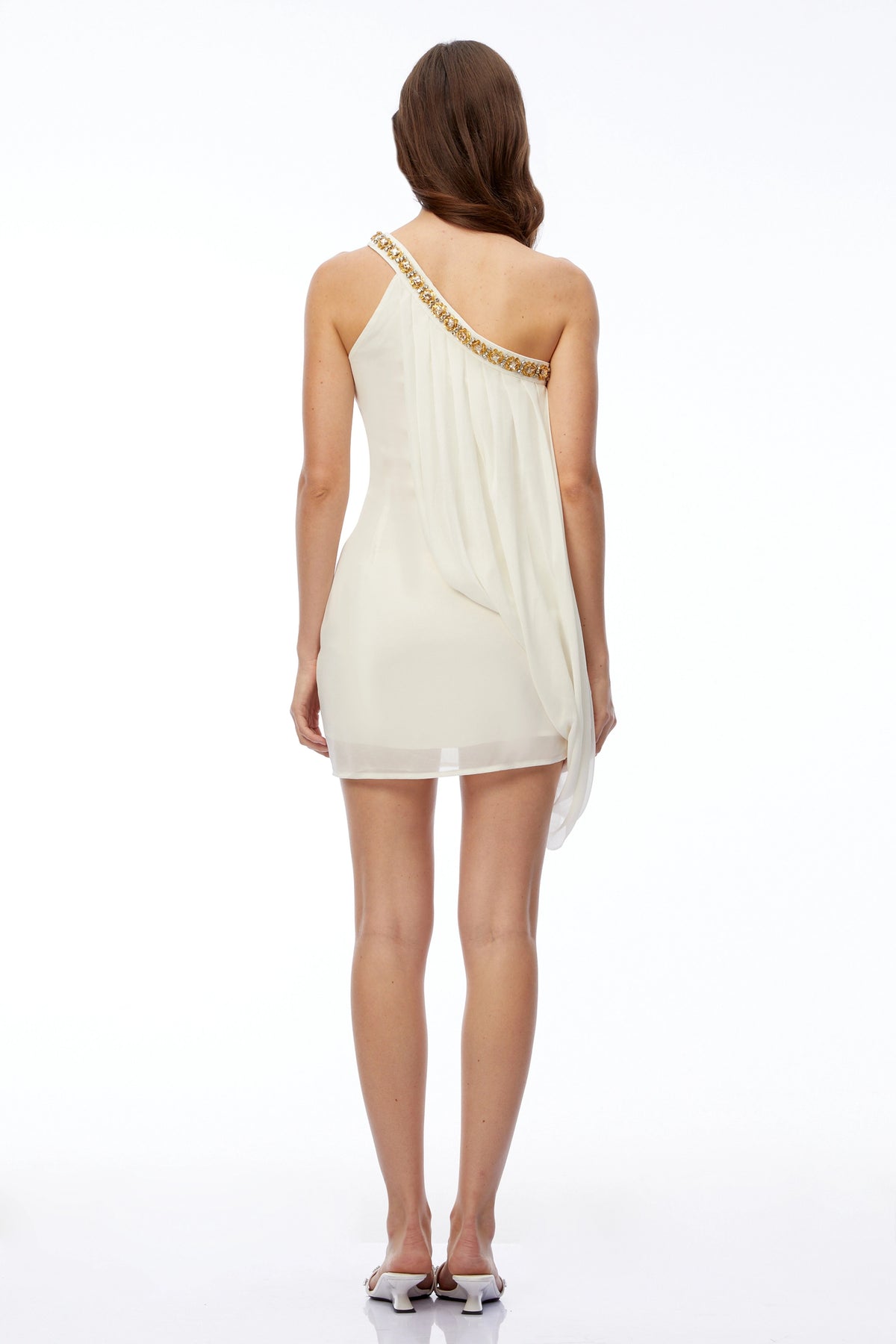 Iolanda Mini Dress Ivory Ruched Asymmetrical
