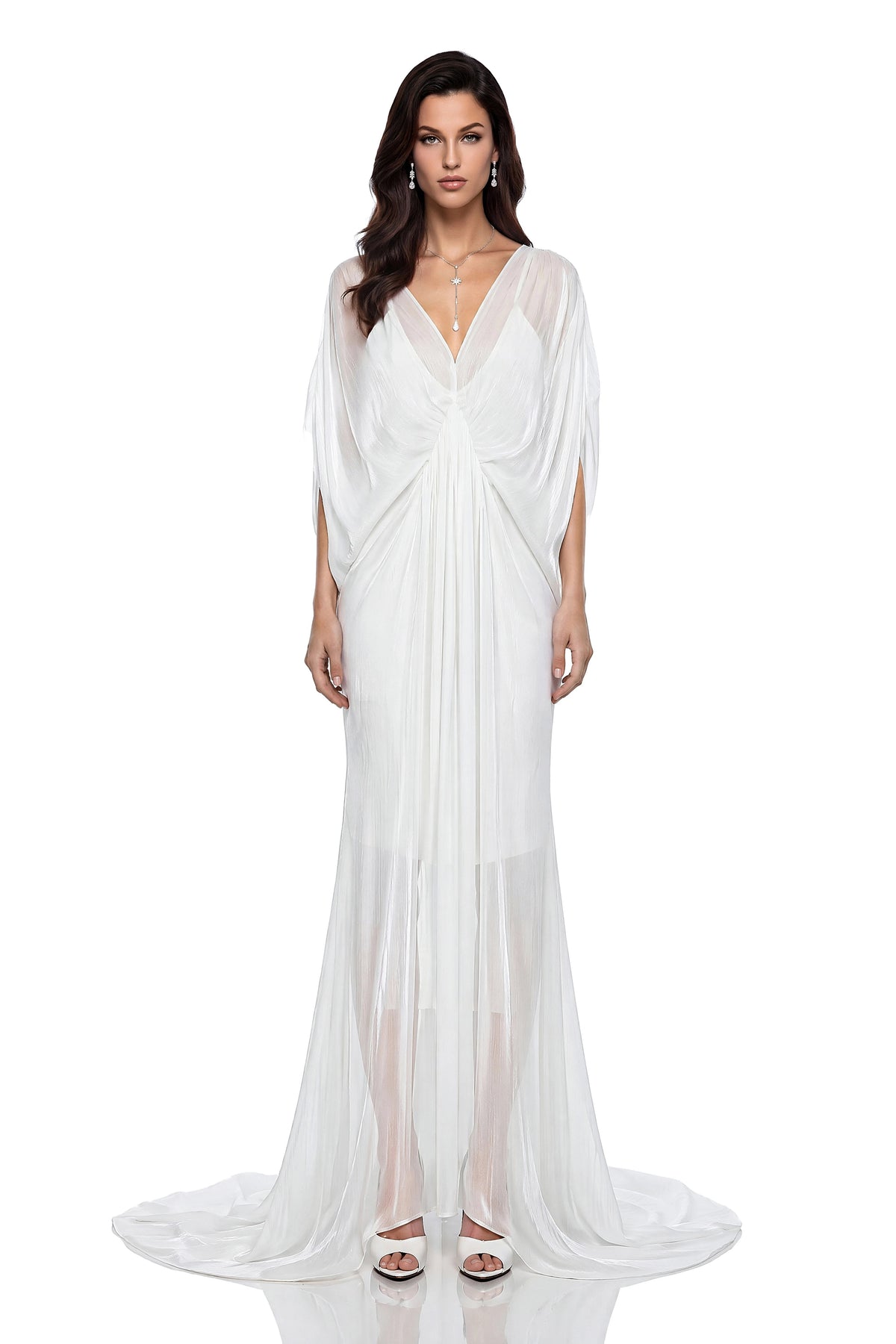 Hailey Maxi Dress White Backless Tulle Ruched