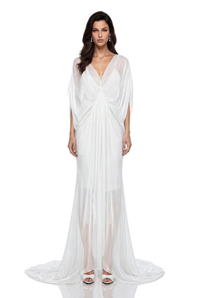 Hailey Maxi Dress White Backless Tulle Ruched