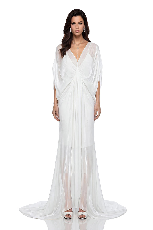 Hailey Maxi Dress White Backless Tulle Ruched