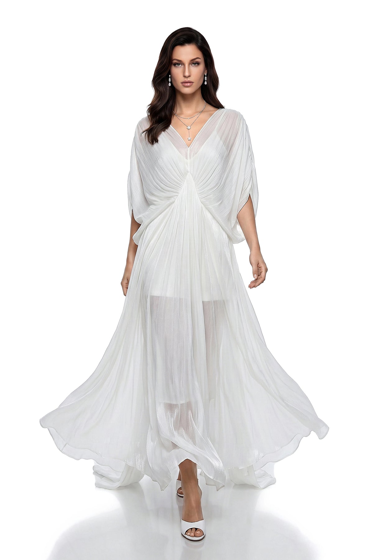 Hailey Maxi Dress White Backless Tulle Ruched