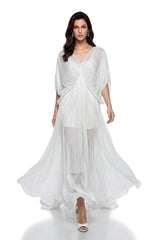 Hailey Maxi Dress White Backless Tulle Ruched