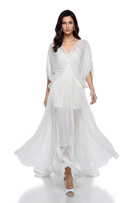 Hailey Maxi Dress White Backless Tulle Ruched