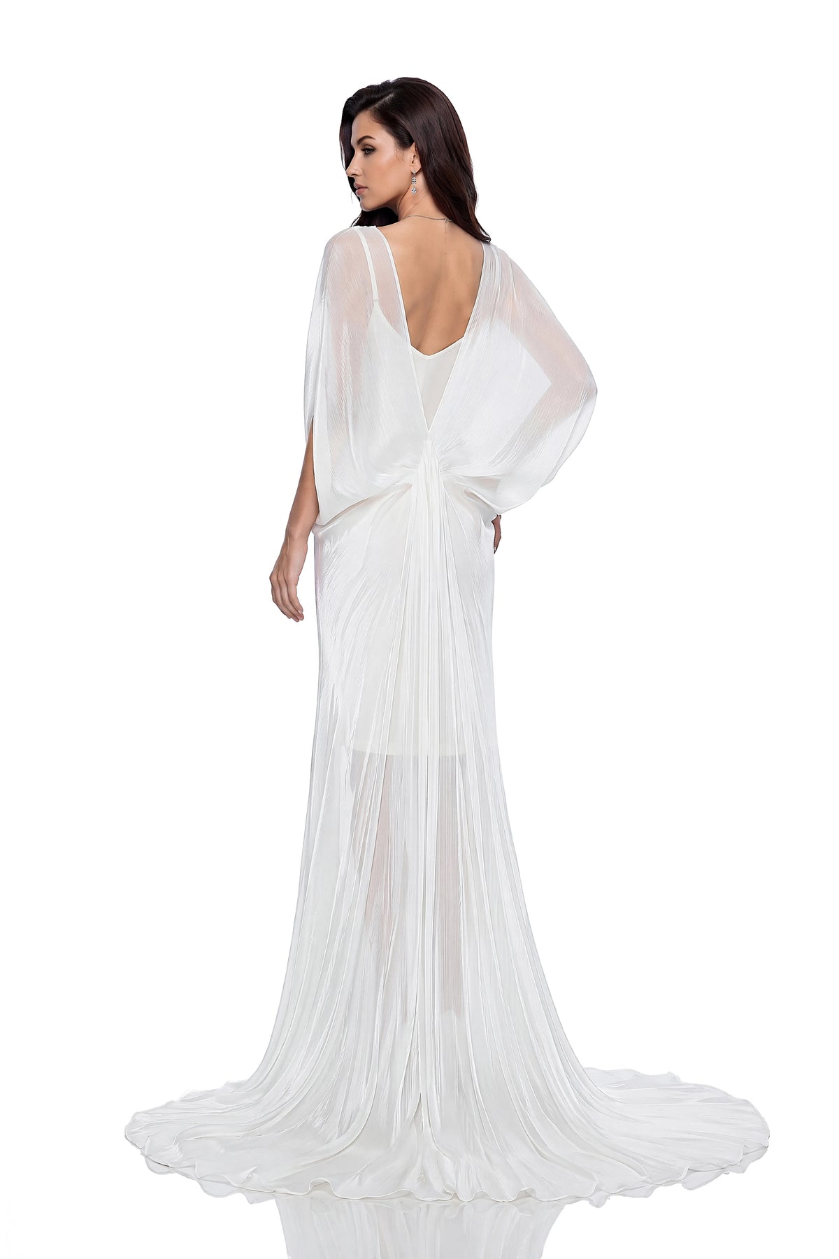 Hailey Maxi Dress White Backless Tulle Ruched