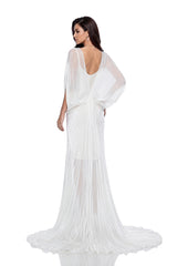 Hailey Maxi Dress White Backless Tulle Ruched