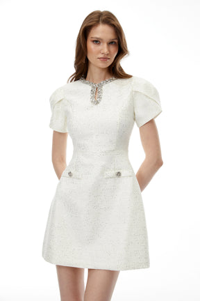 Rina Mini Dress Ivory Rhinestone
