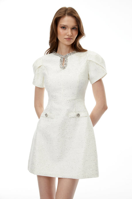 Rina Mini Dress Ivory Rhinestone