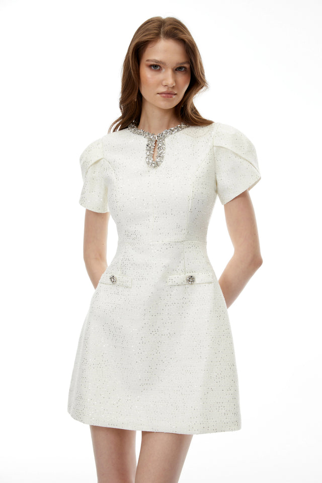 Rina Mini Dress Ivory Rhinestone