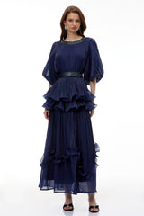 Simona Maxi Dress Blue Embellished Pleated