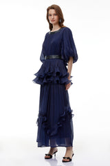 Simona Maxi Dress Blue Embellished Pleated