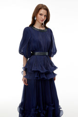Simona Maxi Dress Blue Embellished Pleated