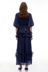 Simona Maxi Dress Blue Embellished Pleated