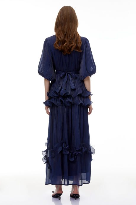 Simona Maxi Dress Blue Embellished Pleated