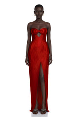 Madelyn Maxi Dress Red Ruched with Twist Front