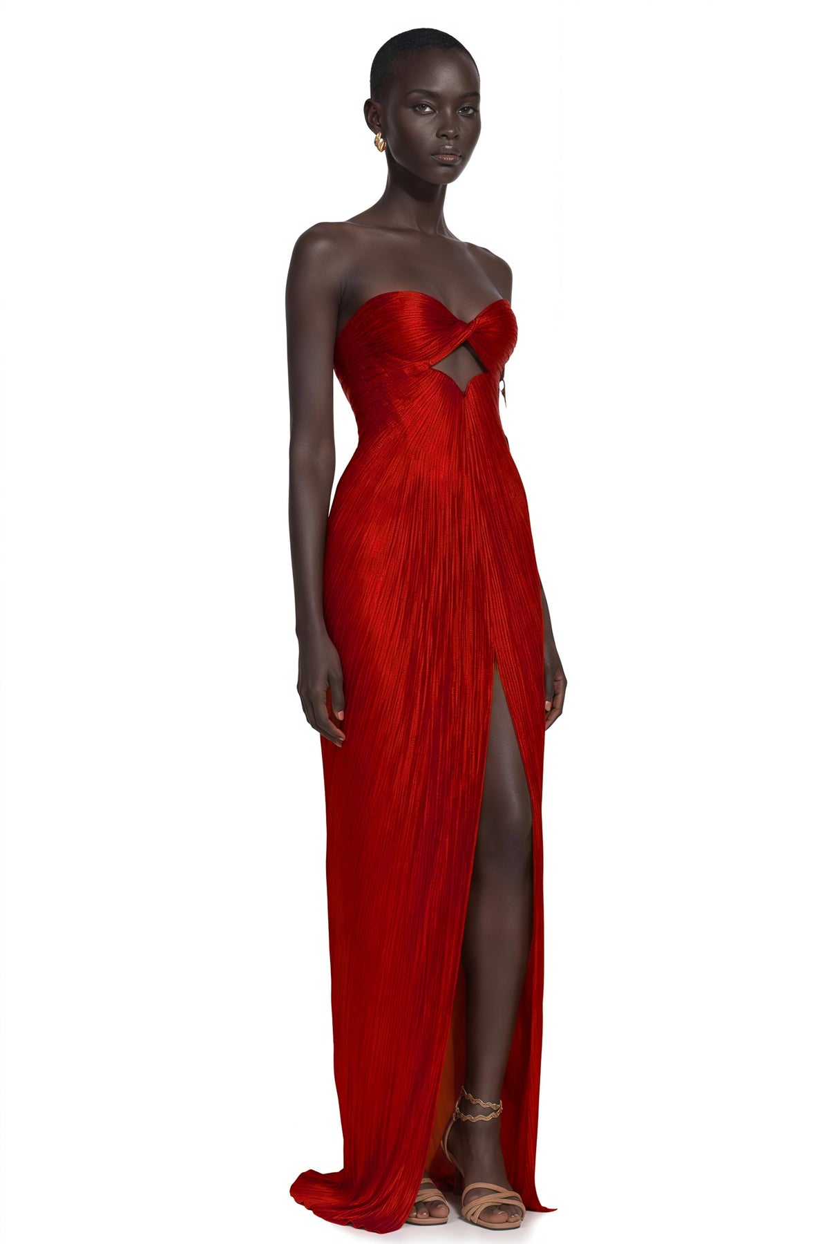 Madelyn Maxi Dress Red Ruched with Twist Front