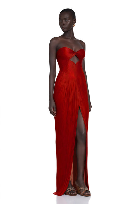 Madelyn Maxi Dress Red Ruched with Twist Front