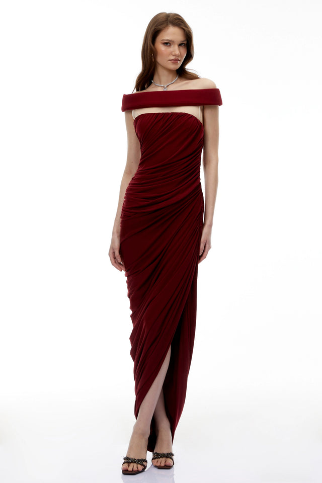 Helena Maxi Dress Red Off Shoulder Ruched