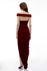 Helena Maxi Dress Red Off Shoulder Ruched