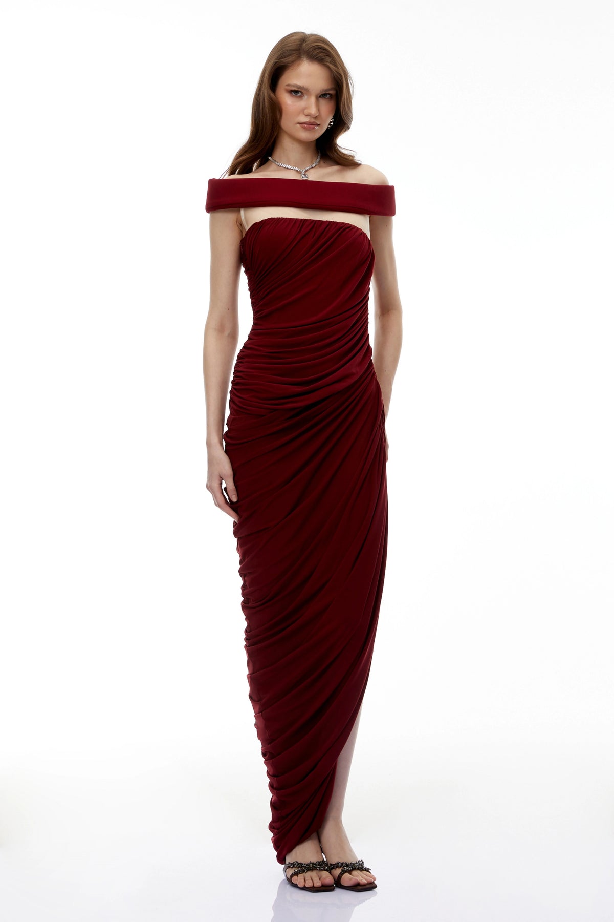 Helena Maxi Dress Red Off Shoulder Ruched
