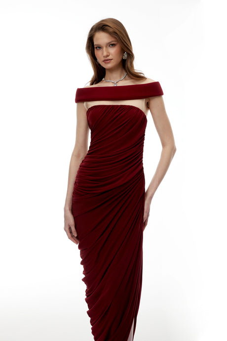 Helena Maxi Dress Red Off Shoulder Ruched
