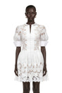 Mariolina Mini Dress White Floral Appliqué with Cut-Outs