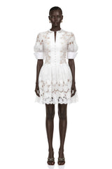 Mariolina Mini Dress White Floral Appliqué with Cut-Outs
