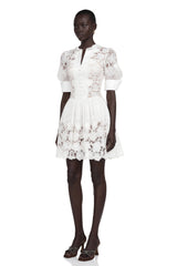 Mariolina Mini Dress White Floral Appliqué with Cut-Outs