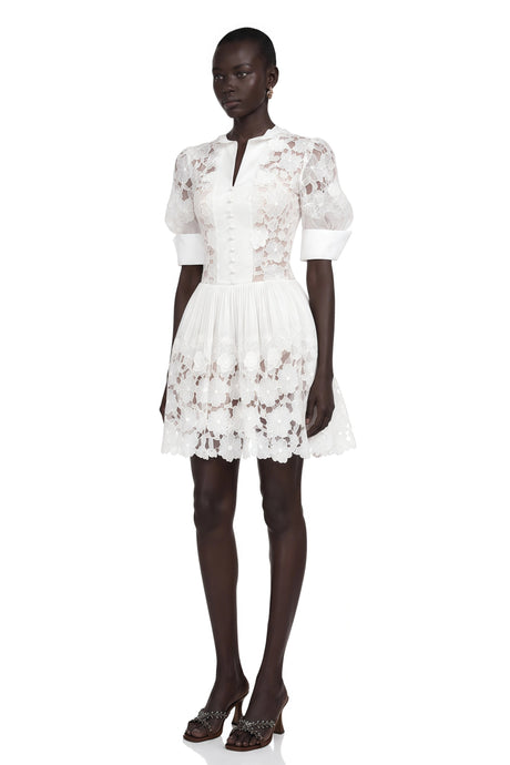 Mariolina Mini Dress White Floral Appliqué with Cut-Outs