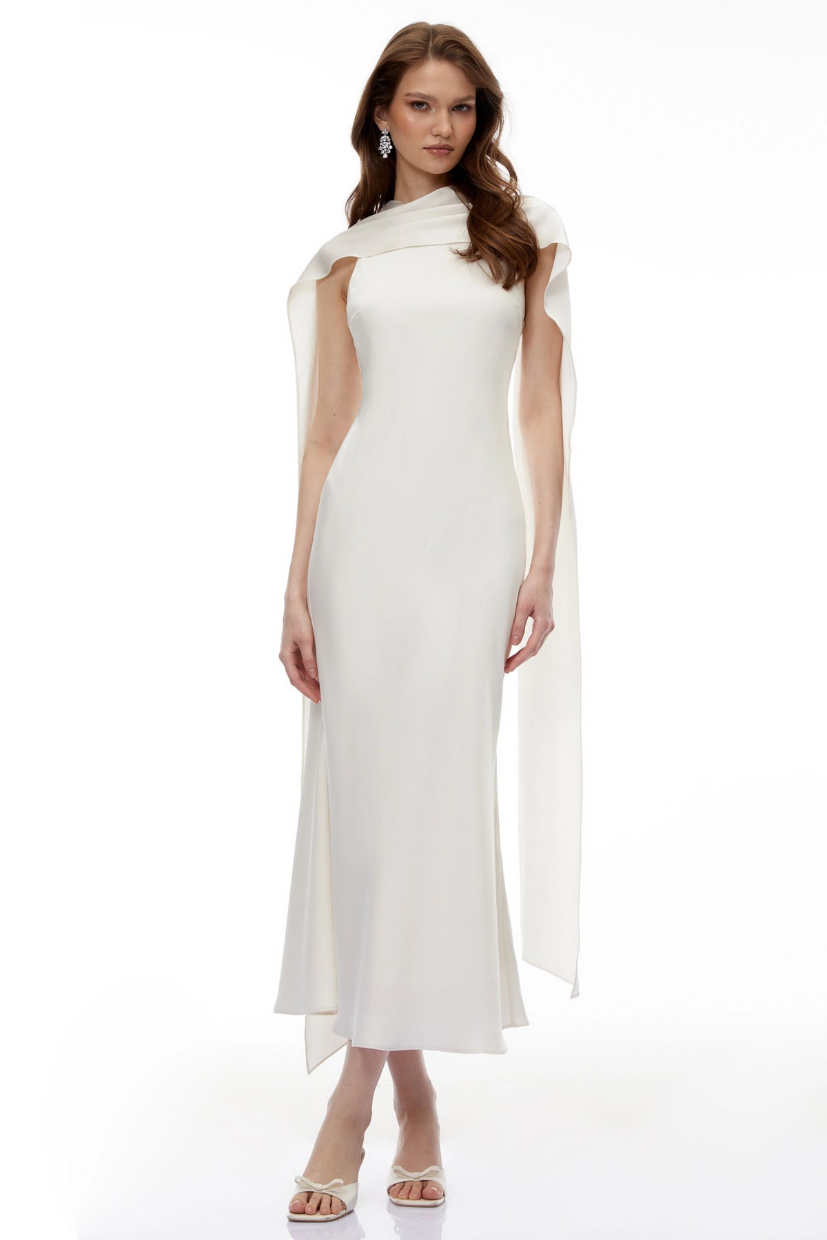 Willow Midi Dress Cream White Foldover