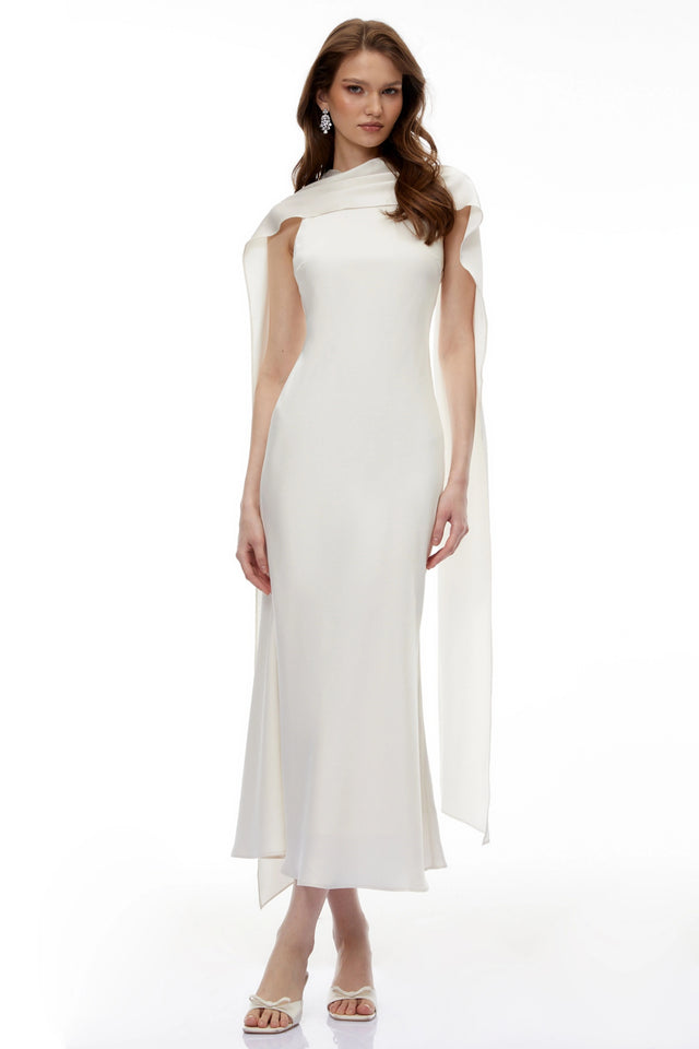 Willow Midi Dress Cream White Foldover
