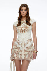 Skylar Mini Dress White Crochet Knit Floral