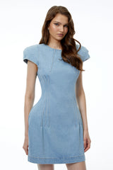 Sabina Mini Dress Blue Denim with Cap Sleeves