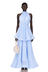 Annalisa Maxi Dress Blue Flounced Pleated