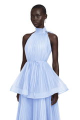 Annalisa Maxi Dress Blue Flounced Pleated