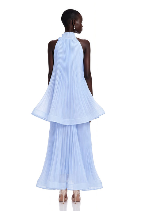 Annalisa Maxi Dress Blue Flounced Pleated