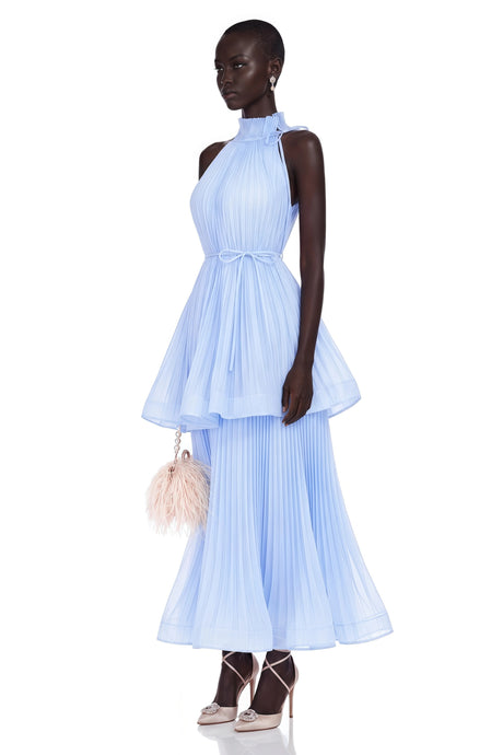 Annalisa Maxi Dress Blue Flounced Pleated
