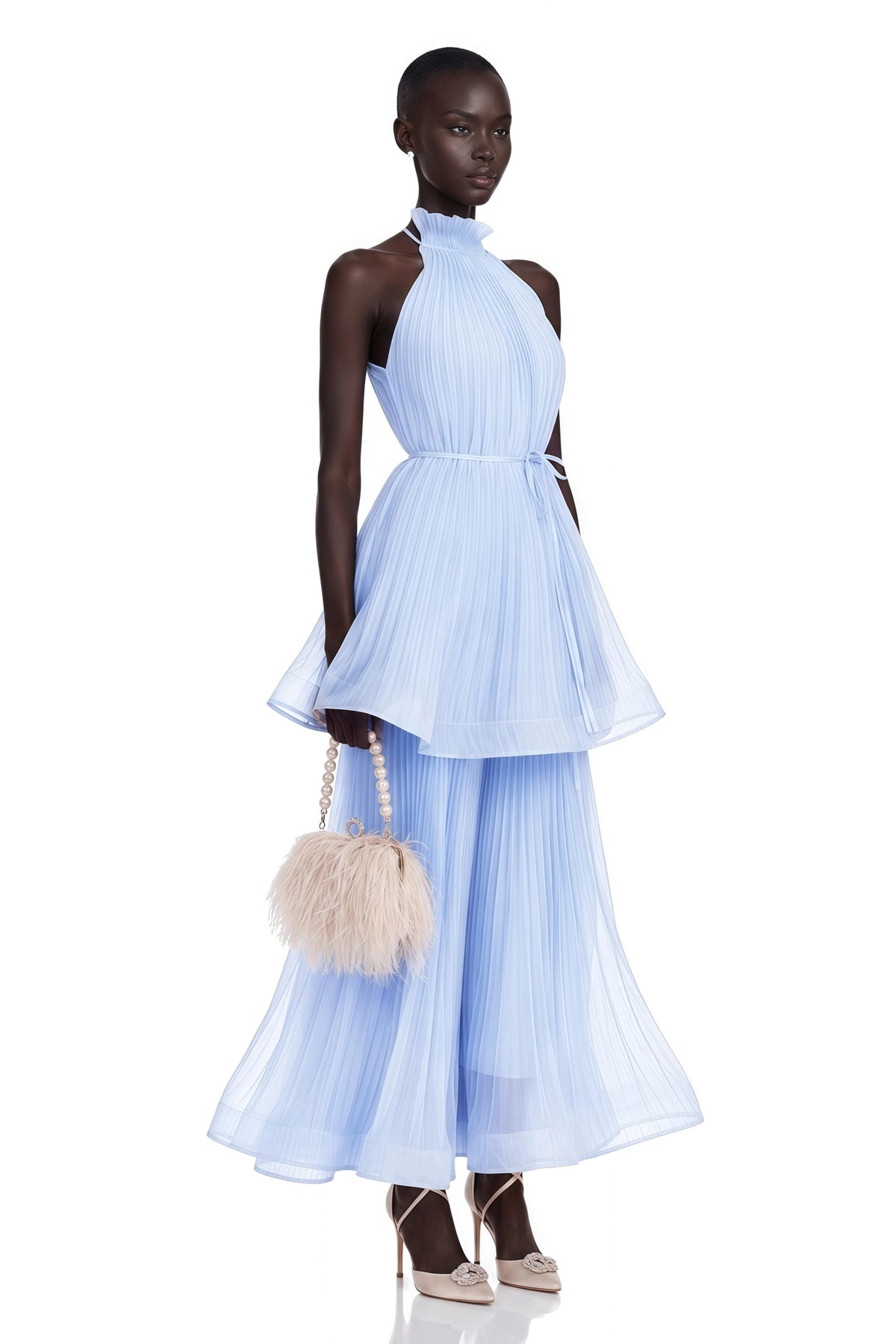 Annalisa Maxi Dress Blue Flounced Pleated