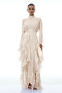 Rinata Maxi dress Neutral Glossy Pleated Ruffled