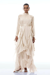 Rinata Maxi dress Neutral Glossy Pleated Ruffled